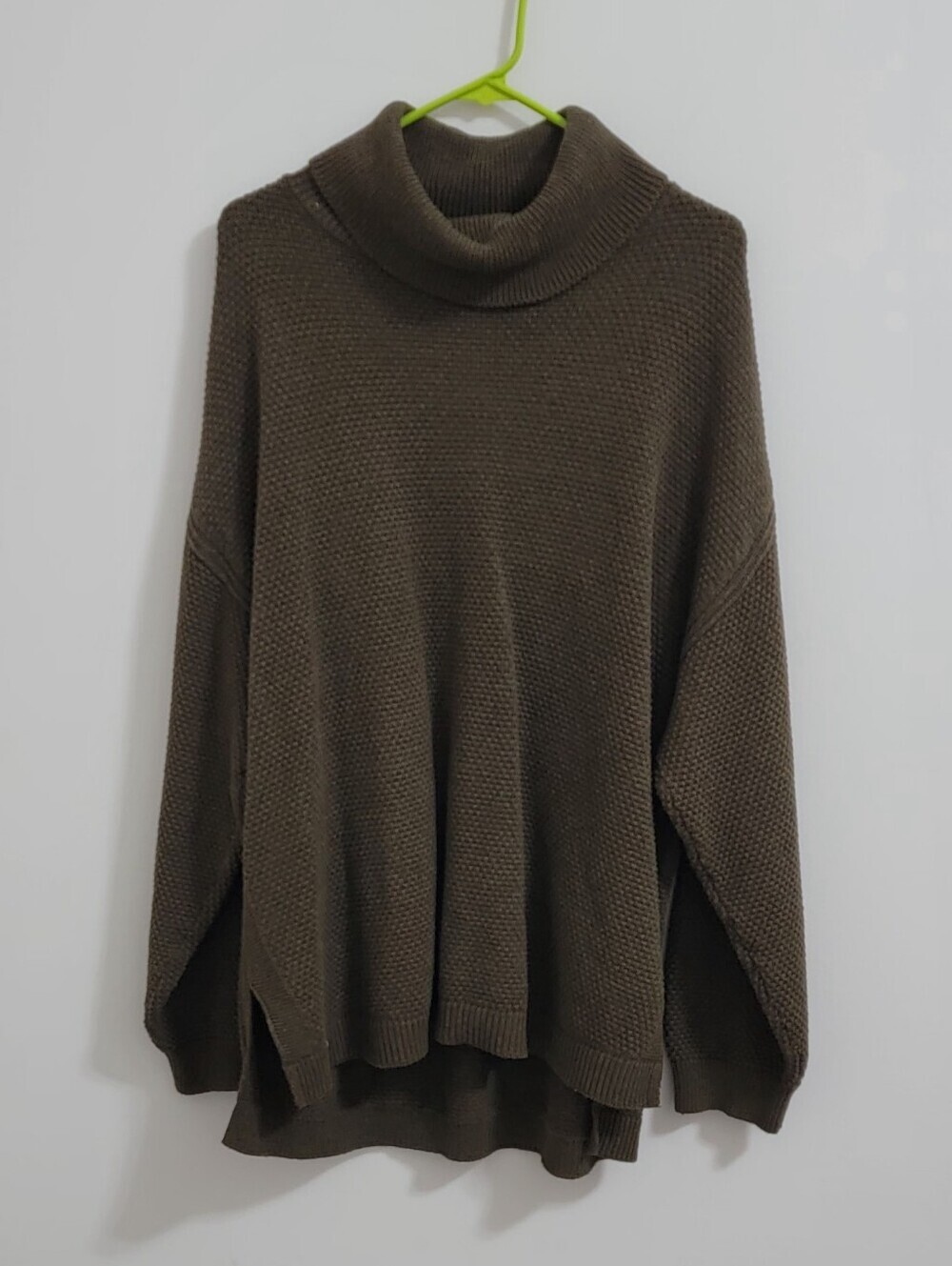 F P Beach Sweater Womens Olive Brown S Cowl Neck Oversized Coastal Boho Travel